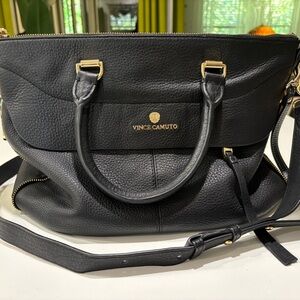 Vince Camuto Satchel Bag Expandable Leather Purse Black